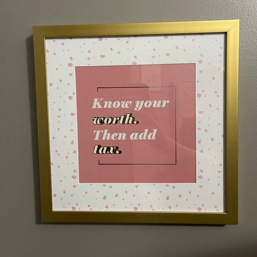 Square Gold, White, Pink Home Decor Sign